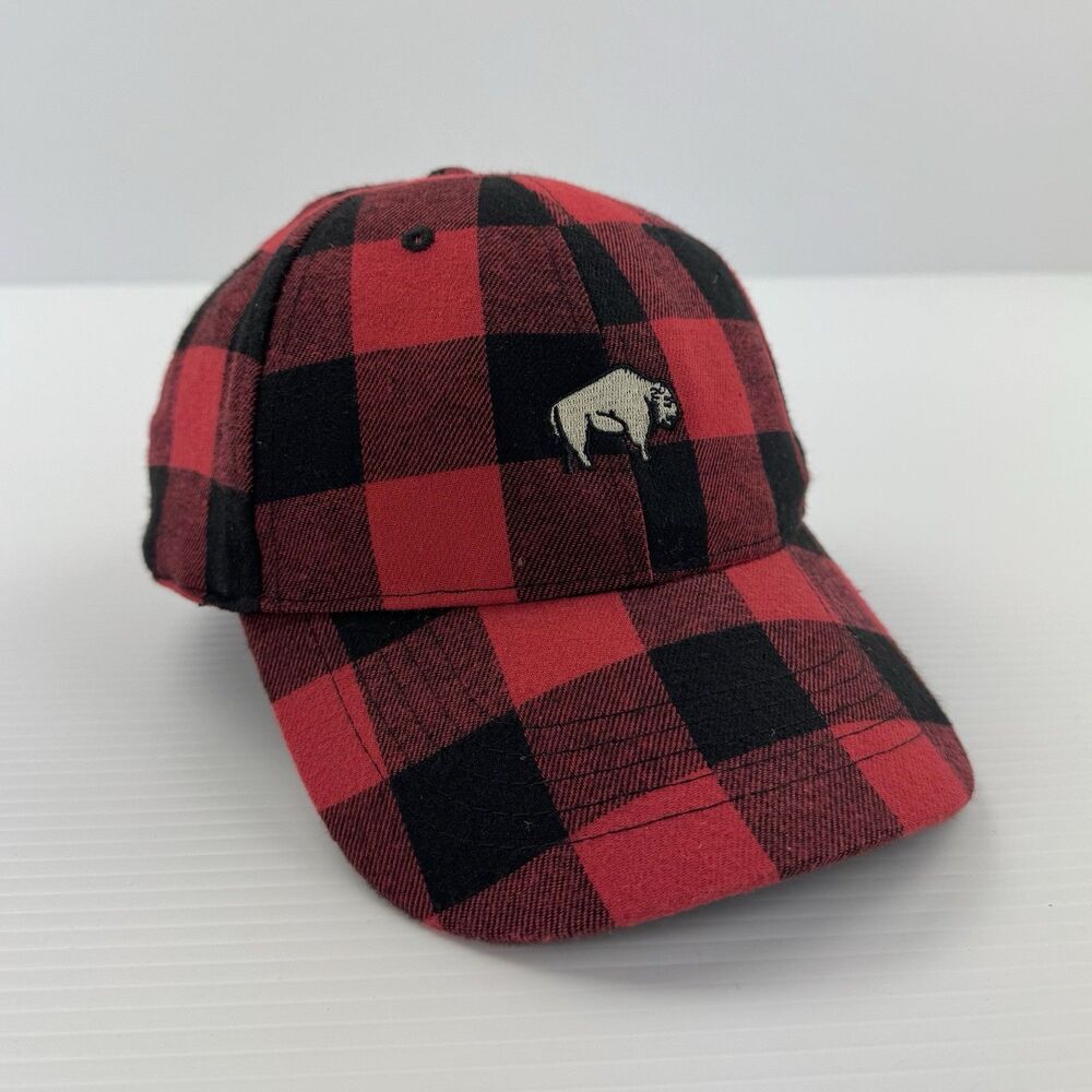 Bison Buffalo Plaid Flannel Dad Hat Red Black Adjustable Strapback Cap